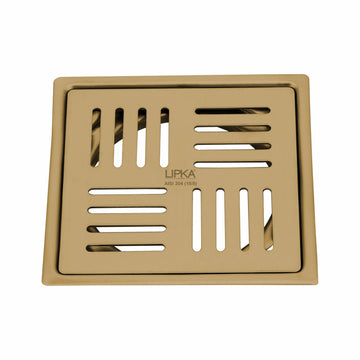 Pink Exclusive Square Flat Cut Floor Drain in Yellow Gold PVD Coating (6 x 6 Inches) - LIPKA - Lipka Home