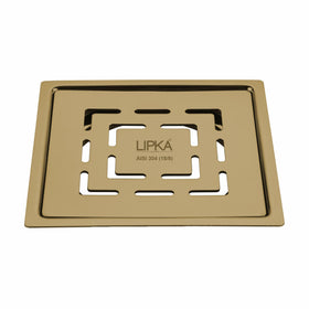 Orange Exclusive Square Flat Cut Floor Drain in Yellow Gold PVD Coating (5 x 5 Inches) - LIPKA - Lipka Home