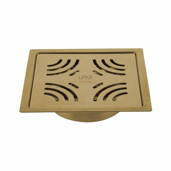 Purple Exclusive Square Flat Cut Floor Drain in Yellow Gold PVD Coating (6 x 6 Inches) with Cockroach Trap - LIPKA - Lipka Home