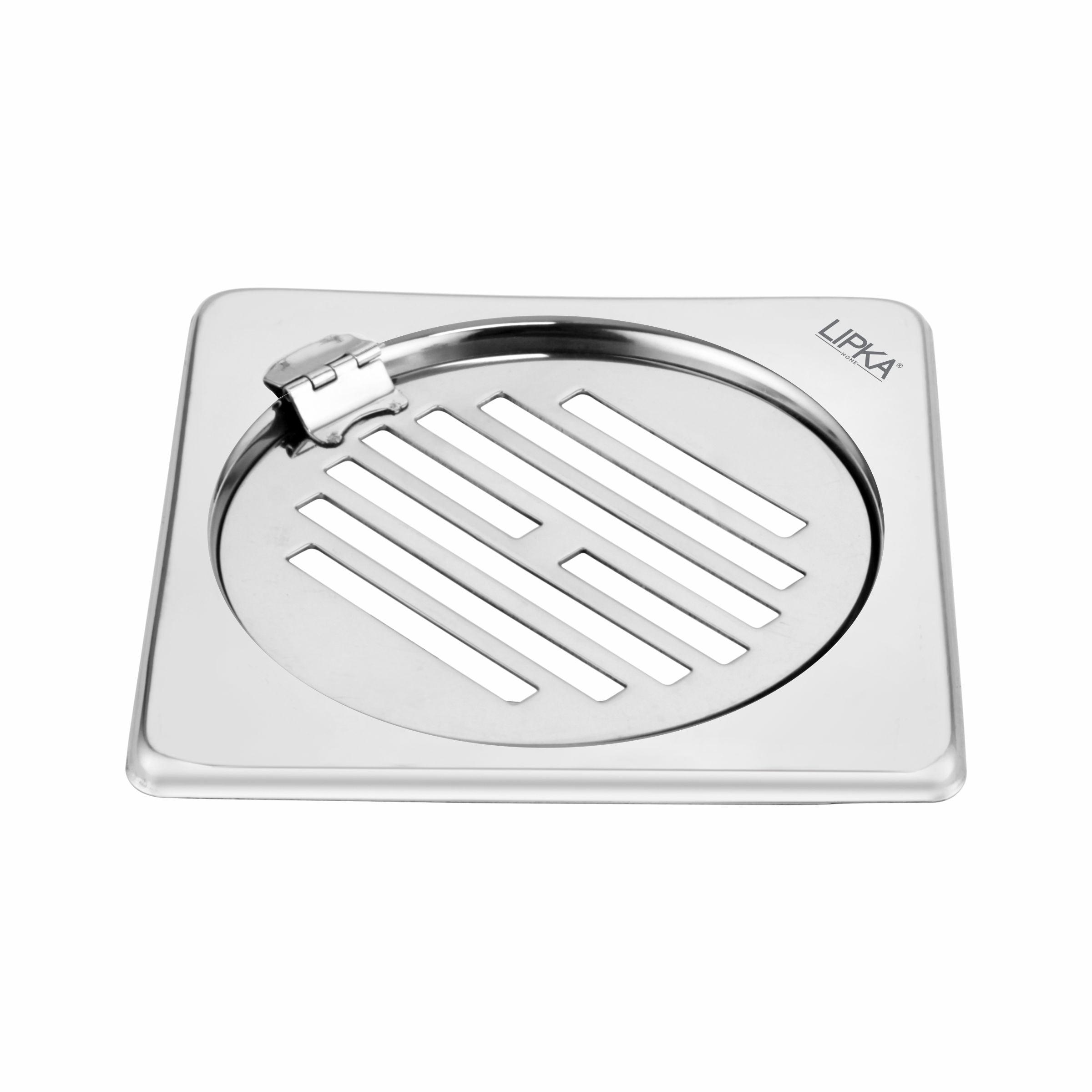 Eon Square Floor Drain with Golden Classic Jali and Hinge (5 x 5 Inches) - LIPKA - Lipka Home