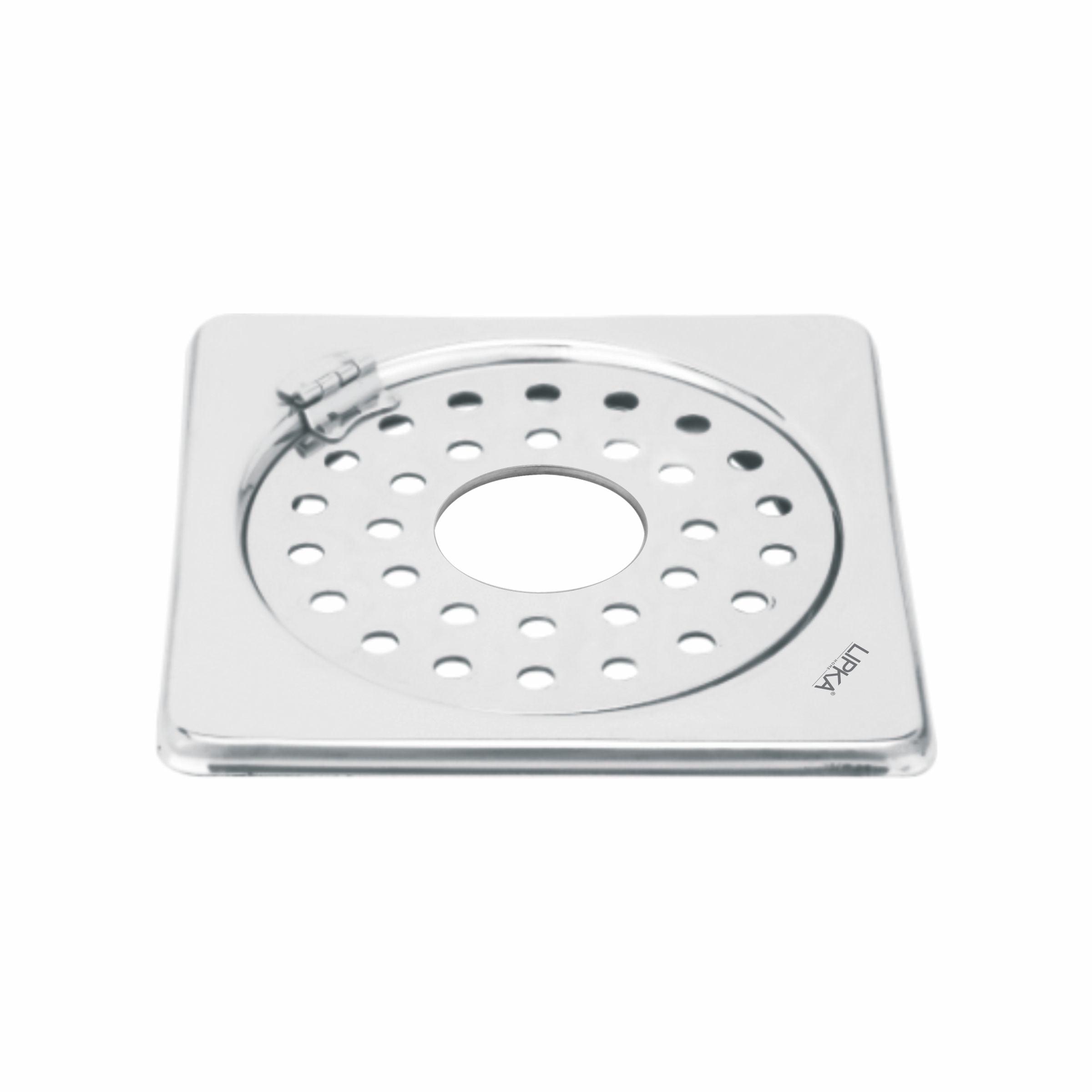 Eon Square Floor Drain with Plain Jali, Hinge and Hole (5 x 5 Inches) - LIPKA - Lipka Home