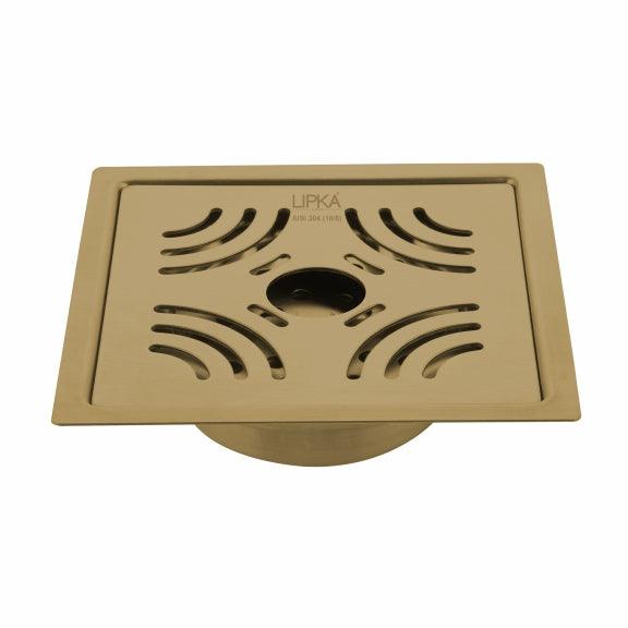 Purple Exclusive Square Flat Cut Floor Drain in Yellow Gold PVD Coating (6 x 6 Inches) with Hole & Cockroach Trap - LIPKA - Lipka Home