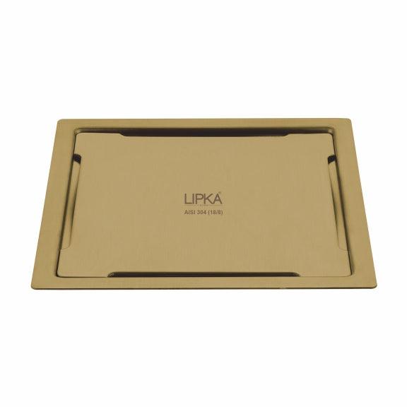 Yellow Exclusive Square Flat Cut Floor Drain in Yellow Gold PVD Coating (5 x 5 Inches) - LIPKA - Lipka Home