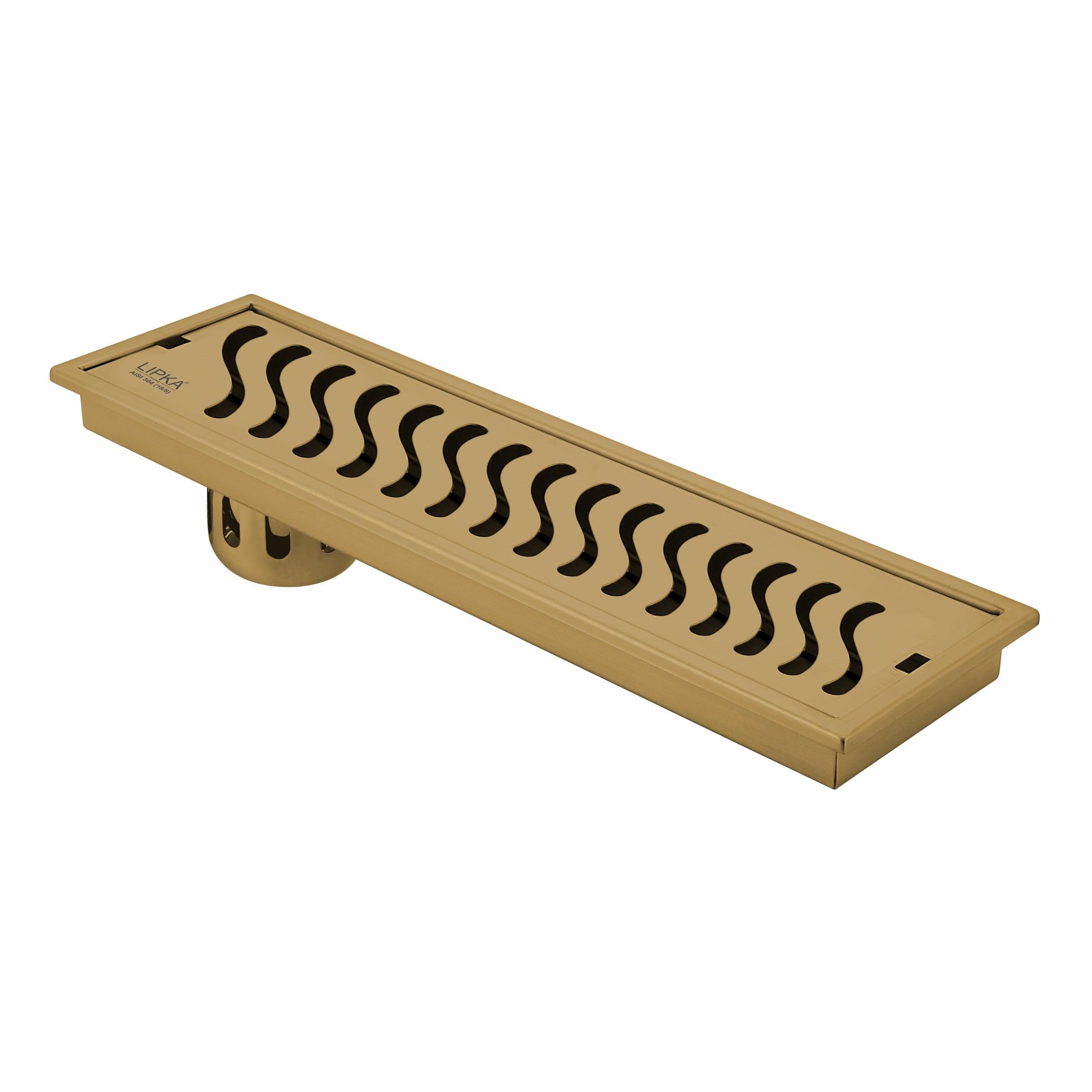 Wave Shower Drain Channel - Yellow Gold (32 x 4 Inches) - LIPKA - Lipka Home