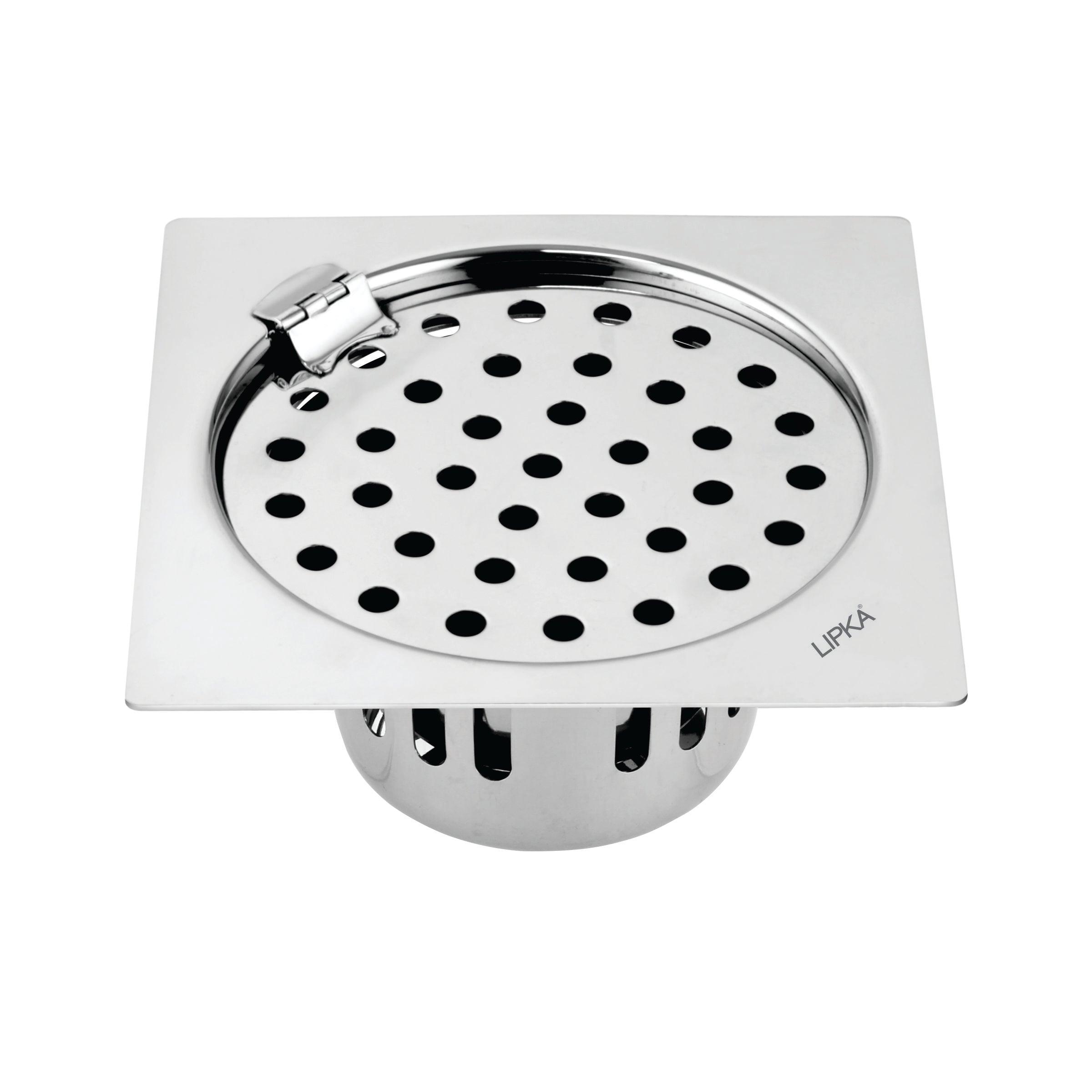 Square Flat Cut Floor Drain (5.5 x 5.5 Inches) with Hinge and Cockroach Trap - LIPKA - Lipka Home