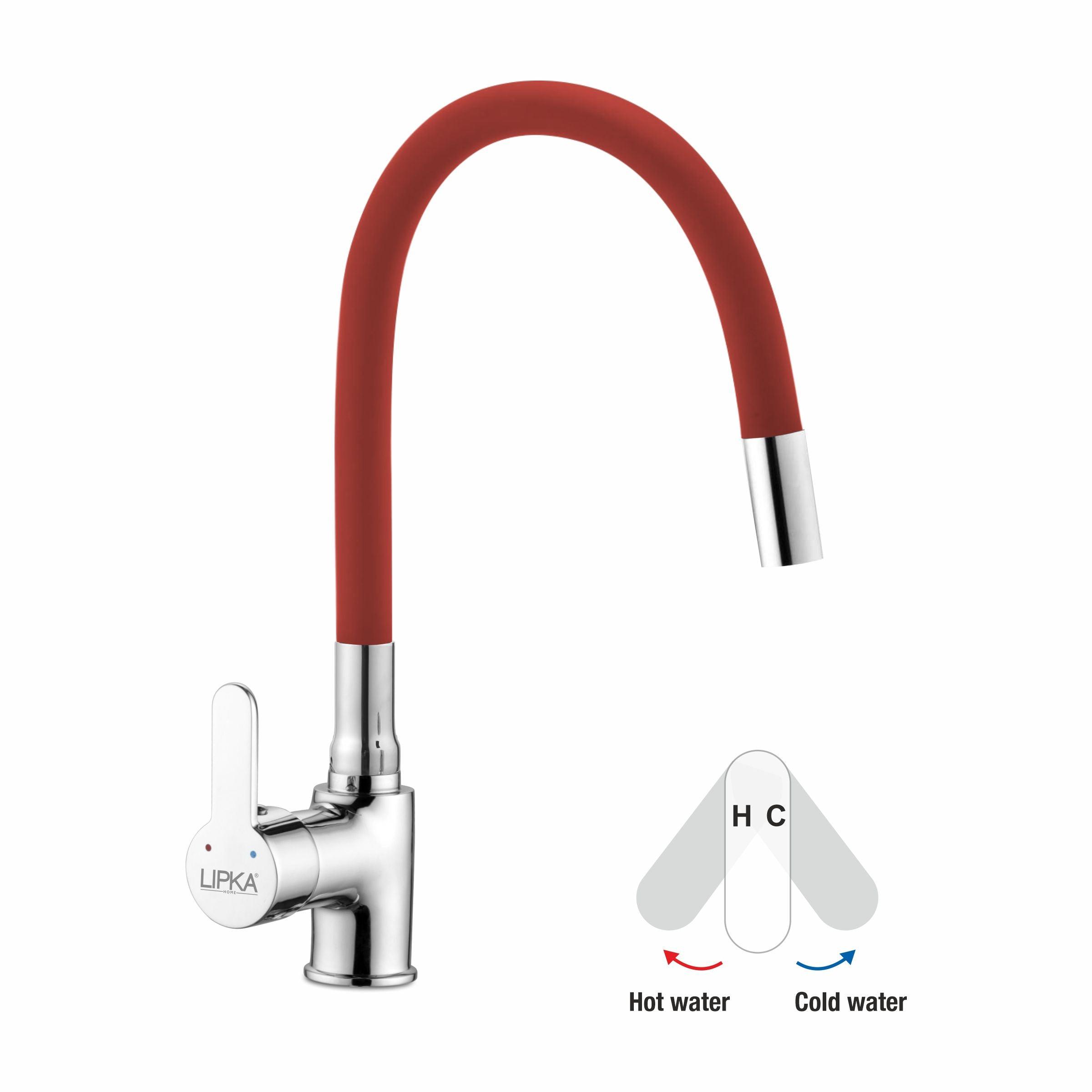 Fusion Single Lever Table Mount Sink Mixer Brass Faucet with Flexible Silicone Spout (Red) - LIPKA - Lipka Home