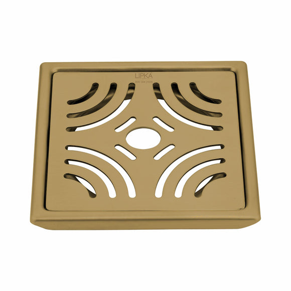 Purple Exclusive Square Floor Drain in Yellow Gold PVD Coating (6 x 6 Inches) with Hole - LIPKA - Lipka Home
