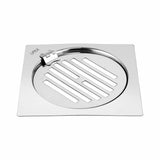 Eon Square Flat Cut Floor Drain with Golden Classic Jali and Hinge (5 x 5 Inches) - LIPKA