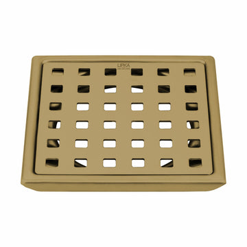 Red Exclusive Square Floor Drain in Yellow Gold PVD Coating (5 x 5 Inches) - LIPKA - Lipka Home
