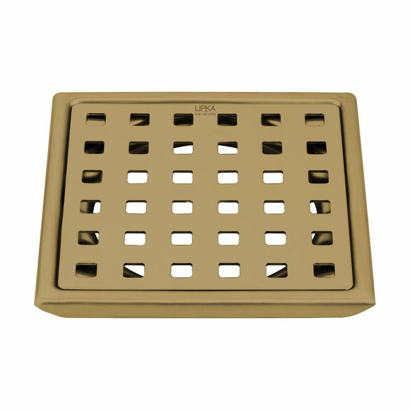 Red Exclusive Square Floor Drain in Yellow Gold PVD Coating (5 x 5 Inches) - LIPKA - Lipka Home