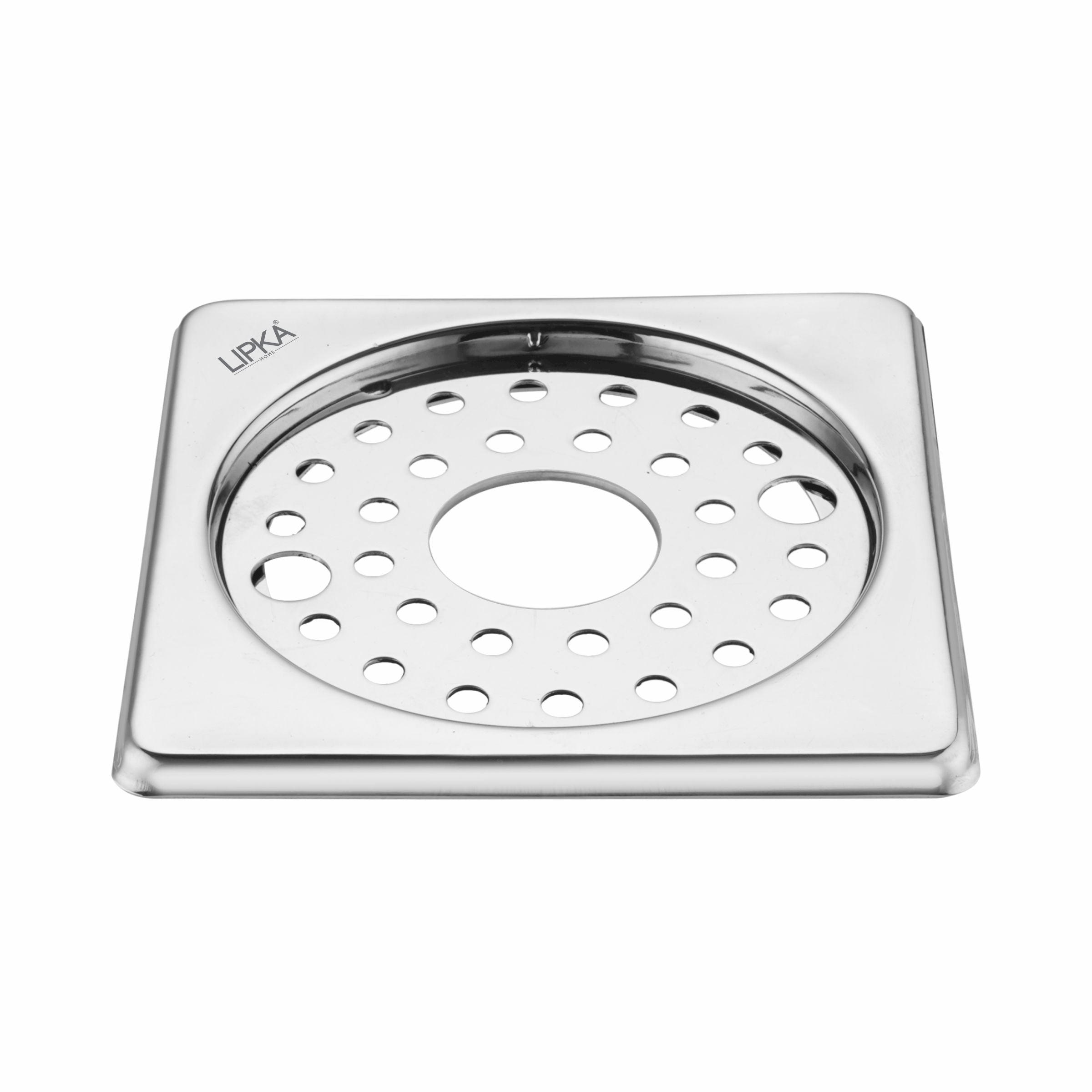 Eon Square Floor Drain with Plain Jali, Lock and Hole (5 x 5 Inches) - LIPKA - Lipka Home