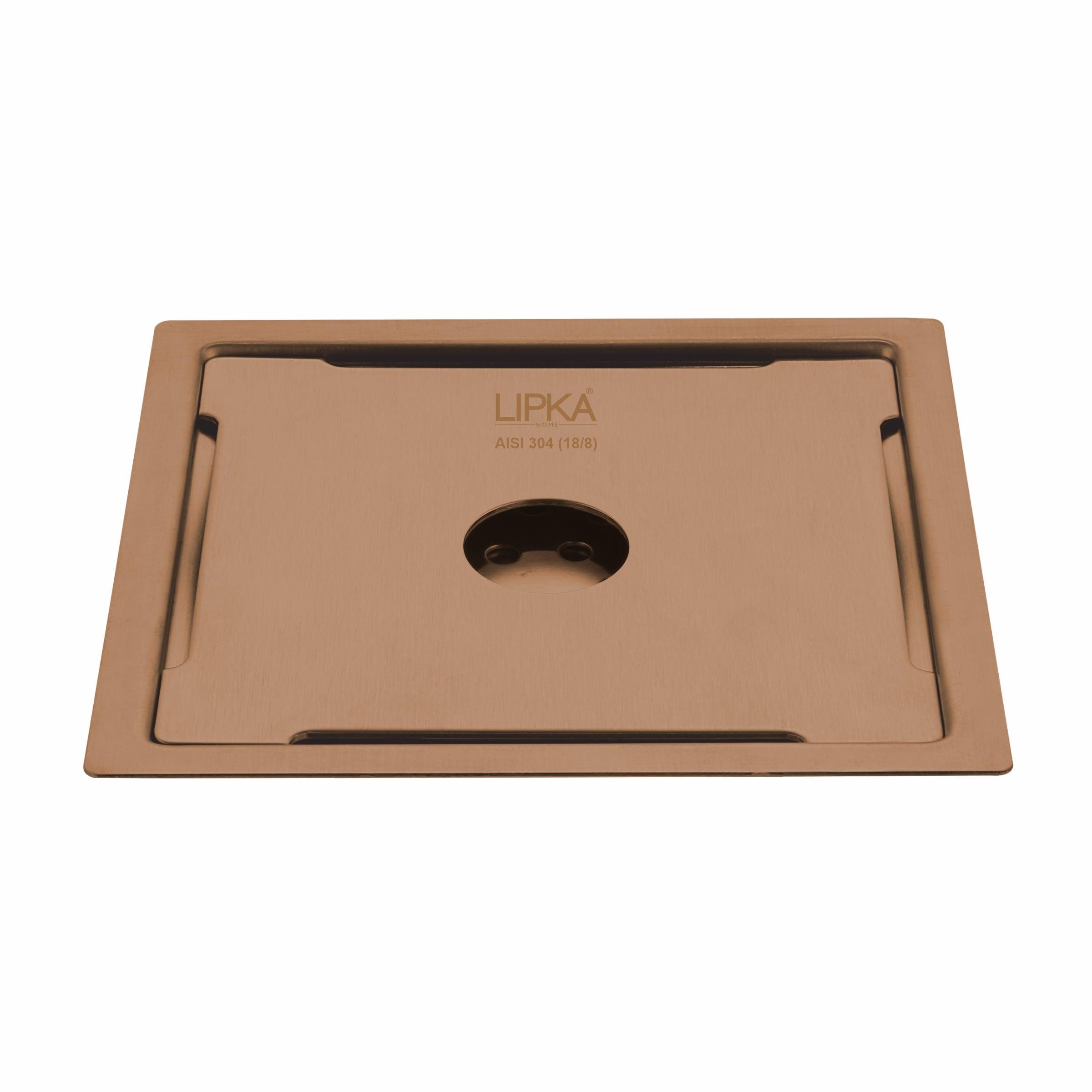 Yellow Exclusive Square Flat Cut Floor Drain in Antique Copper PVD Coating (6 x 6 Inches) with Hole - LIPKA - Lipka Home