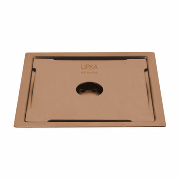 Yellow Exclusive Square Flat Cut Floor Drain in Antique Copper PVD Coating (6 x 6 Inches) with Hole - LIPKA - Lipka Home