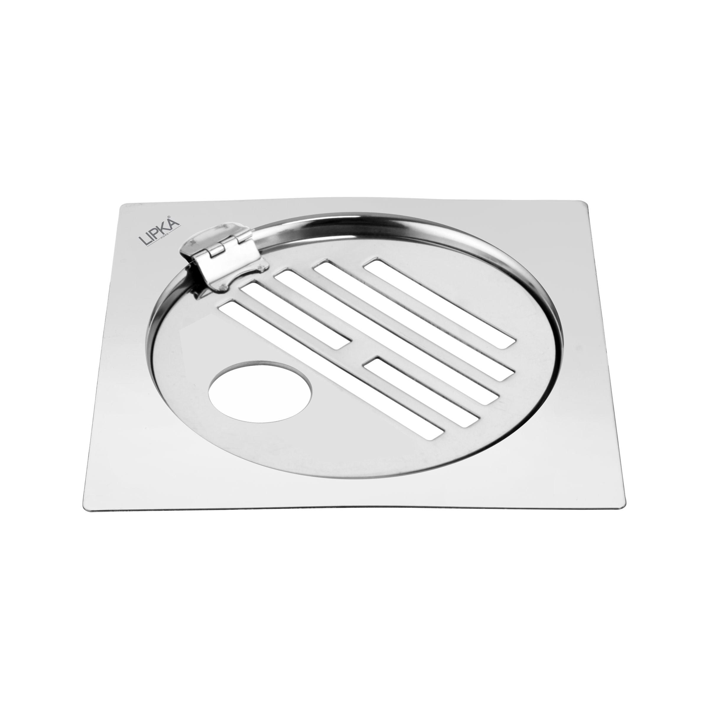 Eon Square Flat Cut Floor Drain with Golden Classic Jali, Hinge and Hole (5 x 5 Inches) - LIPKA - Lipka Home