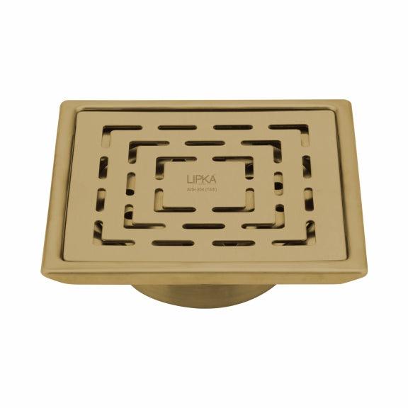 Orange Exclusive Square Floor Drain in Yellow Gold PVD Coating (6 x 6 Inches) with Cockroach Trap - LIPKA - Lipka Home
