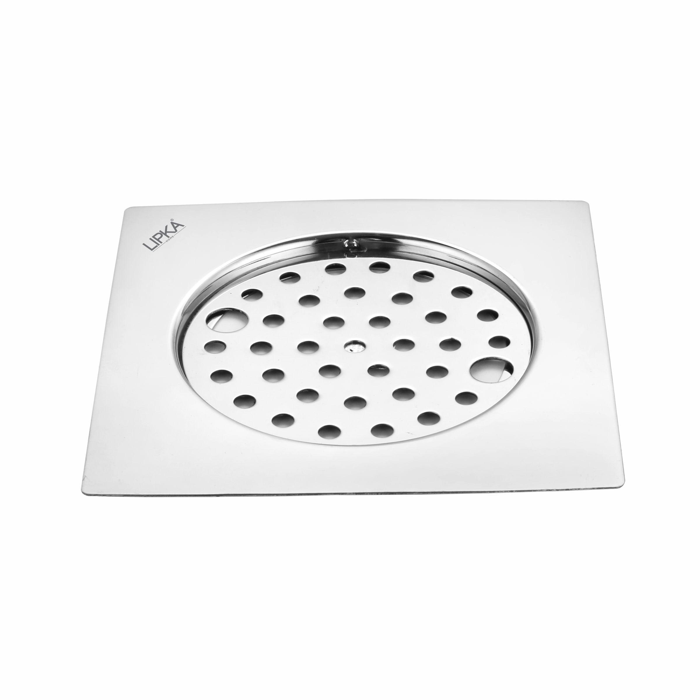 Eon Square Flat Cut Floor Drain with Plain Jali and Lock (6 x 6 Inches) - LIPKA - Lipka Home