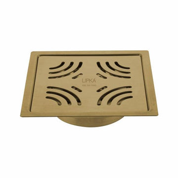 Purple Exclusive Square Flat Cut Floor Drain in Yellow Gold PVD Coating (5 x 5 Inches) with Cockroach Trap - LIPKA - Lipka Home