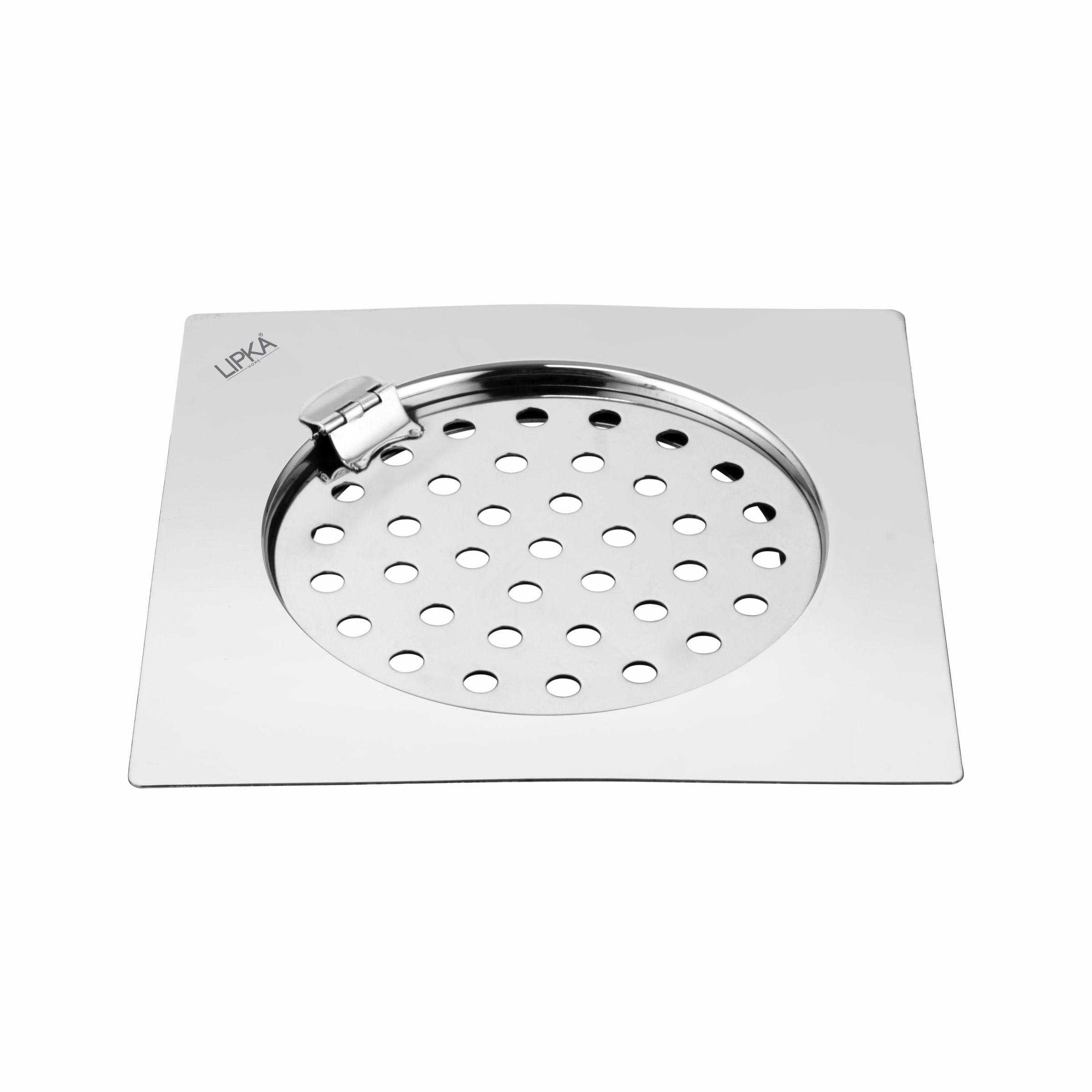 Eon Square Flat Cut Floor Drain with Plain Jali and Hinge (6 x 6 Inches) - LIPKA - Lipka Home