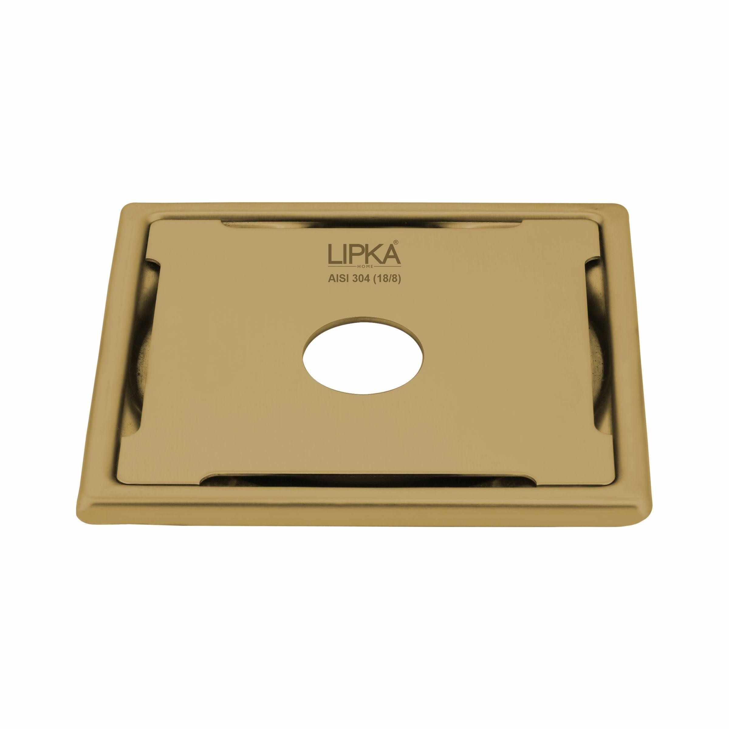 Yellow Exclusive Square Floor Drain in Yellow Gold PVD Coating (6 x 6 Inches) with Hole - LIPKA - Lipka Home