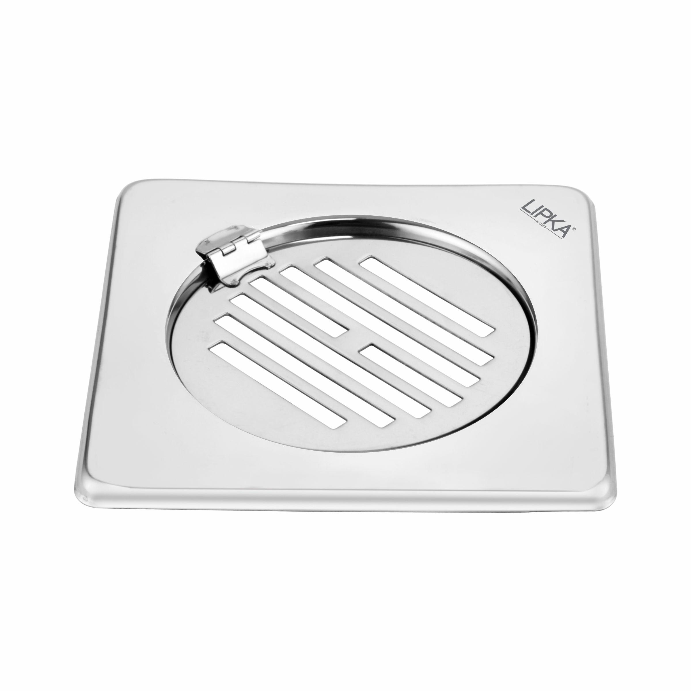 Eon Square Floor Drain with Golden Classic Jali and Hinge (6 x 6 Inches) - LIPKA - Lipka Home