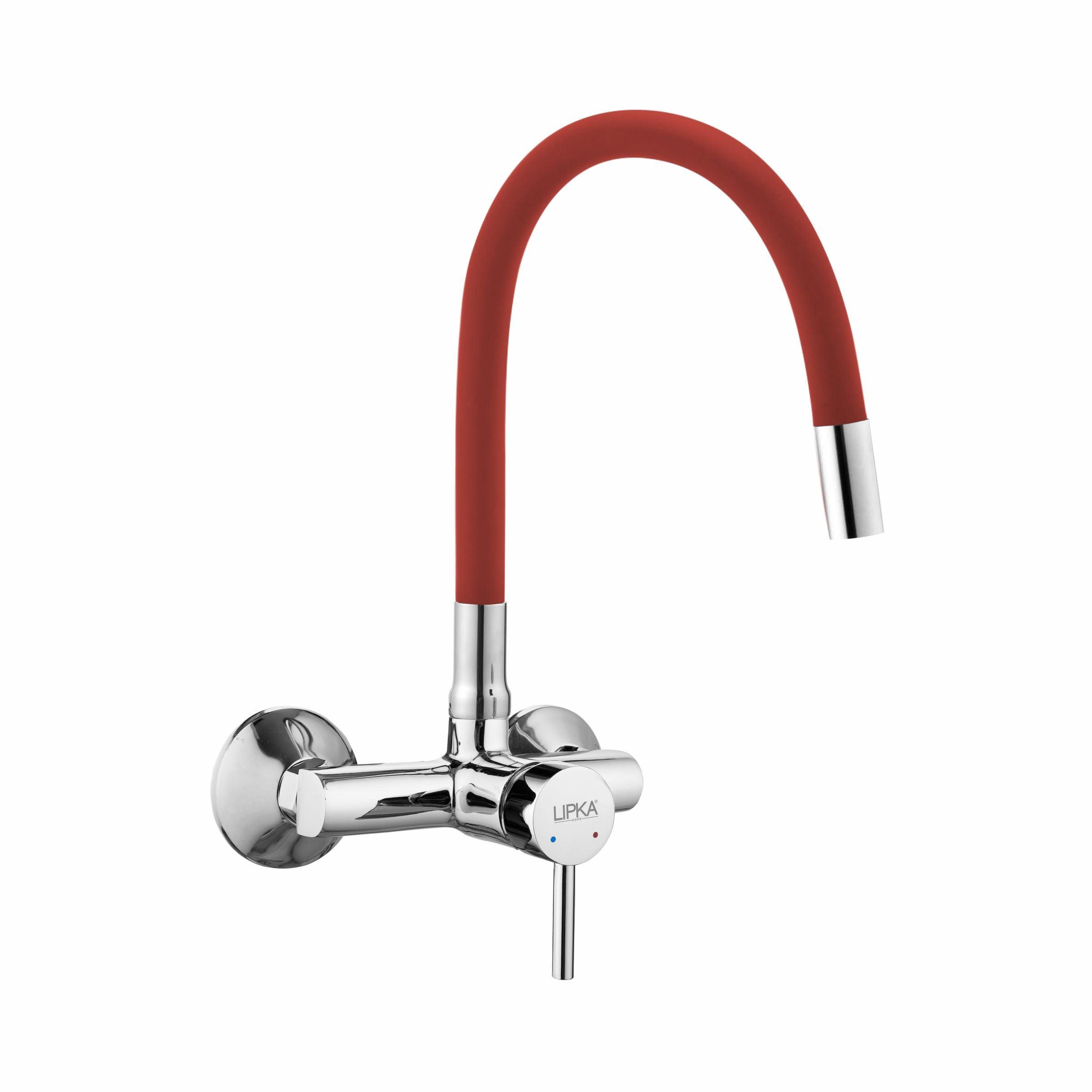 Kyron Single Lever Sink Mixer with Red Flexible Silicone Spout (20 Inches) - LIPKA - Lipka Home