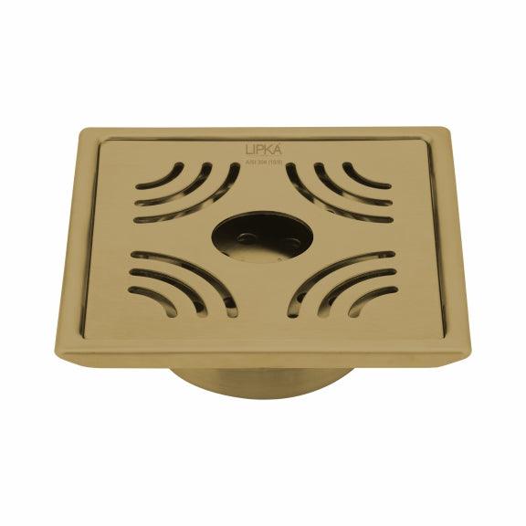 Purple Exclusive Square Floor Drain in Yellow Gold PVD Coating (6 x 6 Inches) with Hole & Cockroach Trap - LIPKA - Lipka Home