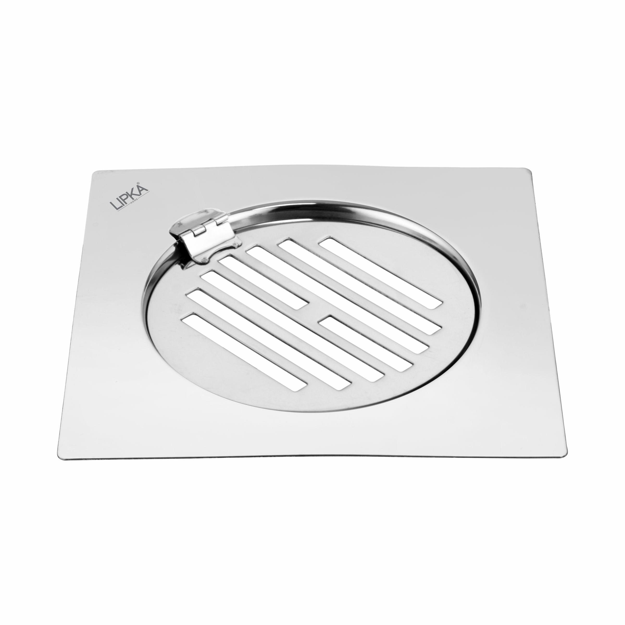 Eon Square Flat Cut Floor Drain with Golden Classic Jali and Hinge (6 x 6 Inches) - LIPKA - Lipka Home