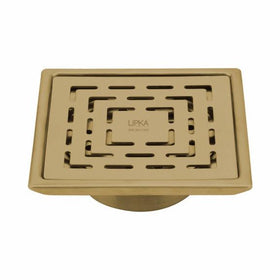Orange Exclusive Square Floor Drain in Yellow Gold PVD Coating (5 x 5 Inches) with Cockroach Trap - LIPKA - Lipka Home