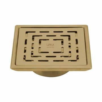 Orange Exclusive Square Floor Drain in Yellow Gold PVD Coating (5 x 5 Inches) with Cockroach Trap - LIPKA - Lipka Home