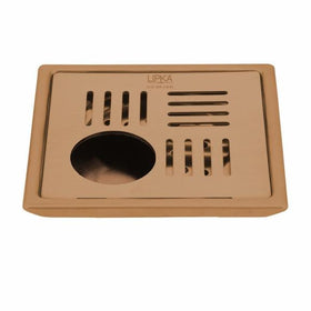 Pink Exclusive Square Floor Drain in Antique Copper PVD Coating (6 x 6 Inches) with Hole - LIPKA - Lipka Home