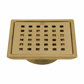 Red Exclusive Square Floor Drain in Yellow Gold PVD Coating (6 x 6 Inches) with Cockroach Trap - LIPKA - Lipka Home