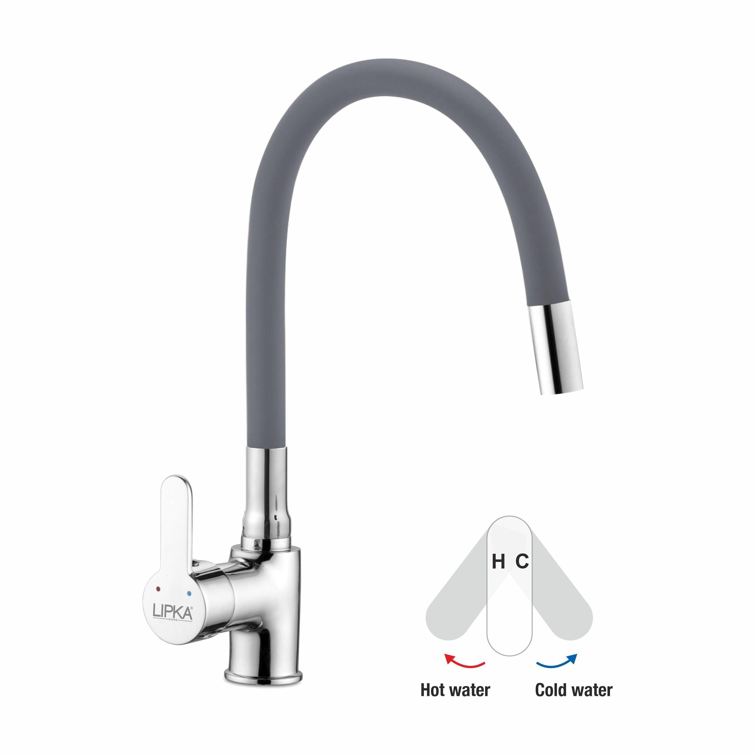 Fusion Single Lever Table Mount Sink Mixer Brass Faucet with Flexible Silicone Spout (Grey) - LIPKA - Lipka Home