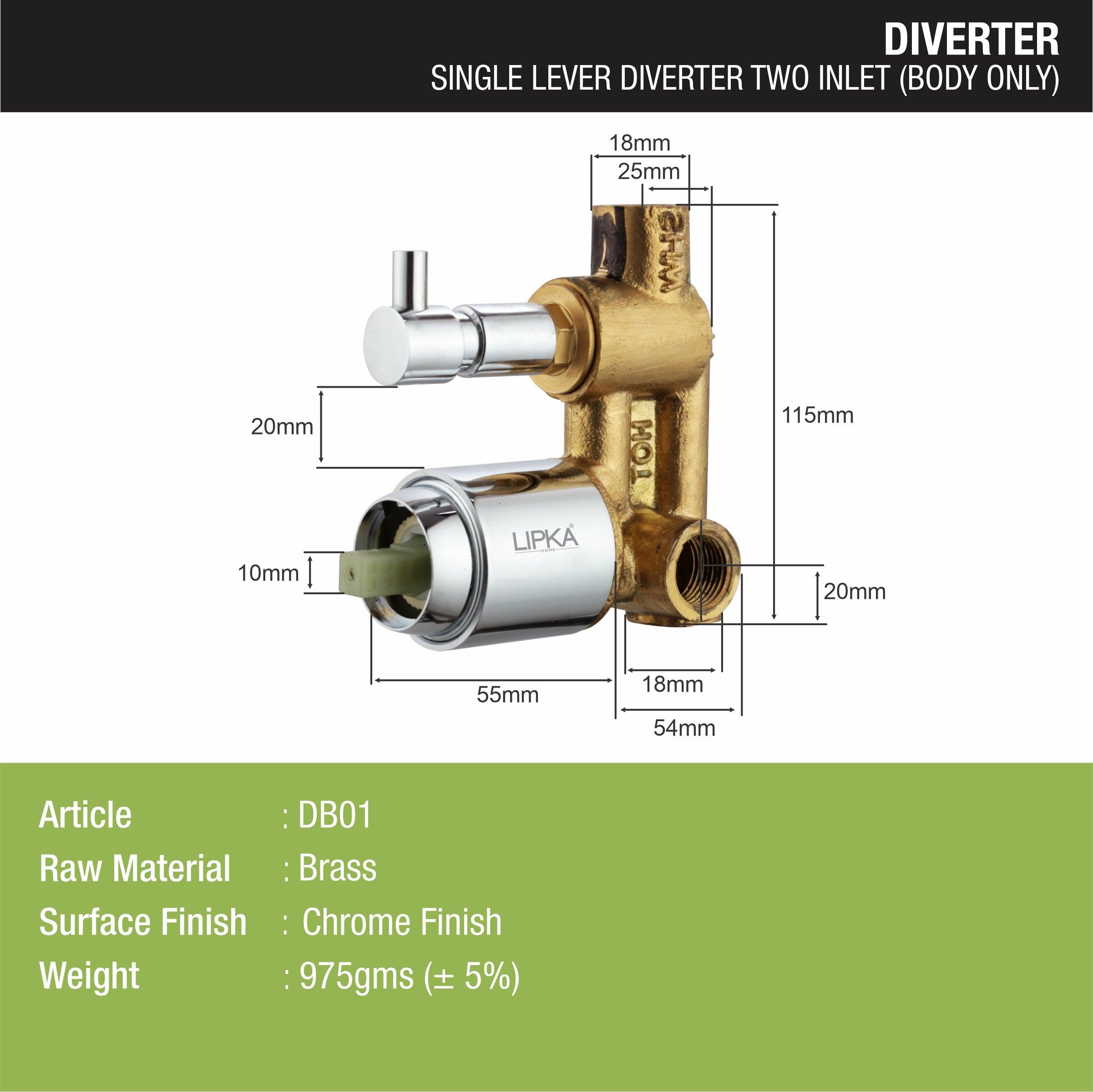 2-inlet Single Lever Brass Diverter (Only Body) sizes and dimensions