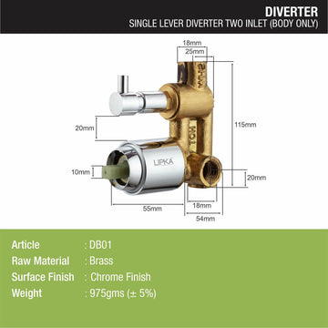 2-inlet Single Lever Brass Diverter (Only Body) - LIPKA - Lipka Home