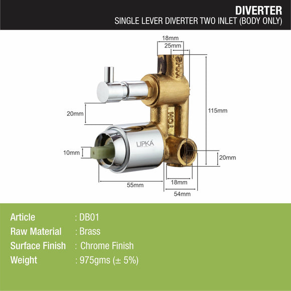 2-inlet Single Lever Brass Diverter (Only Body) - LIPKA - Lipka Home