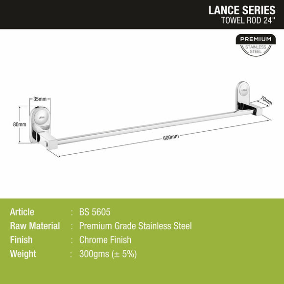 Lance Towel Rod (24 Inches) - LIPKA - Lipka Home