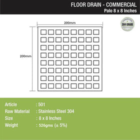 Palo Commercial 304-Grade Floor Drain (8 x 8 Inches) - LIPKA - 0