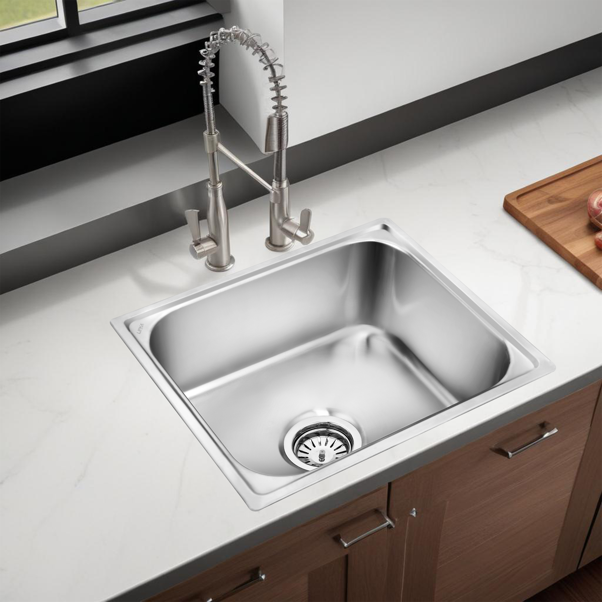 Square Single Bowl Kitchen Sink (22 x 18 x 8 Inches) - LIPKA