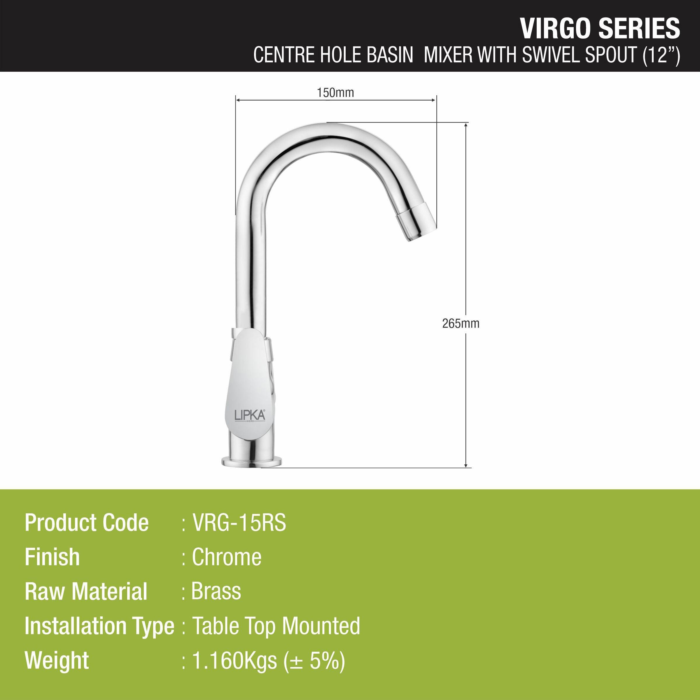 Virgo Centre Hole Basin Mixer Brass Faucet with Round Swivel Spout (12 Inches) - LIPKA - Lipka Home