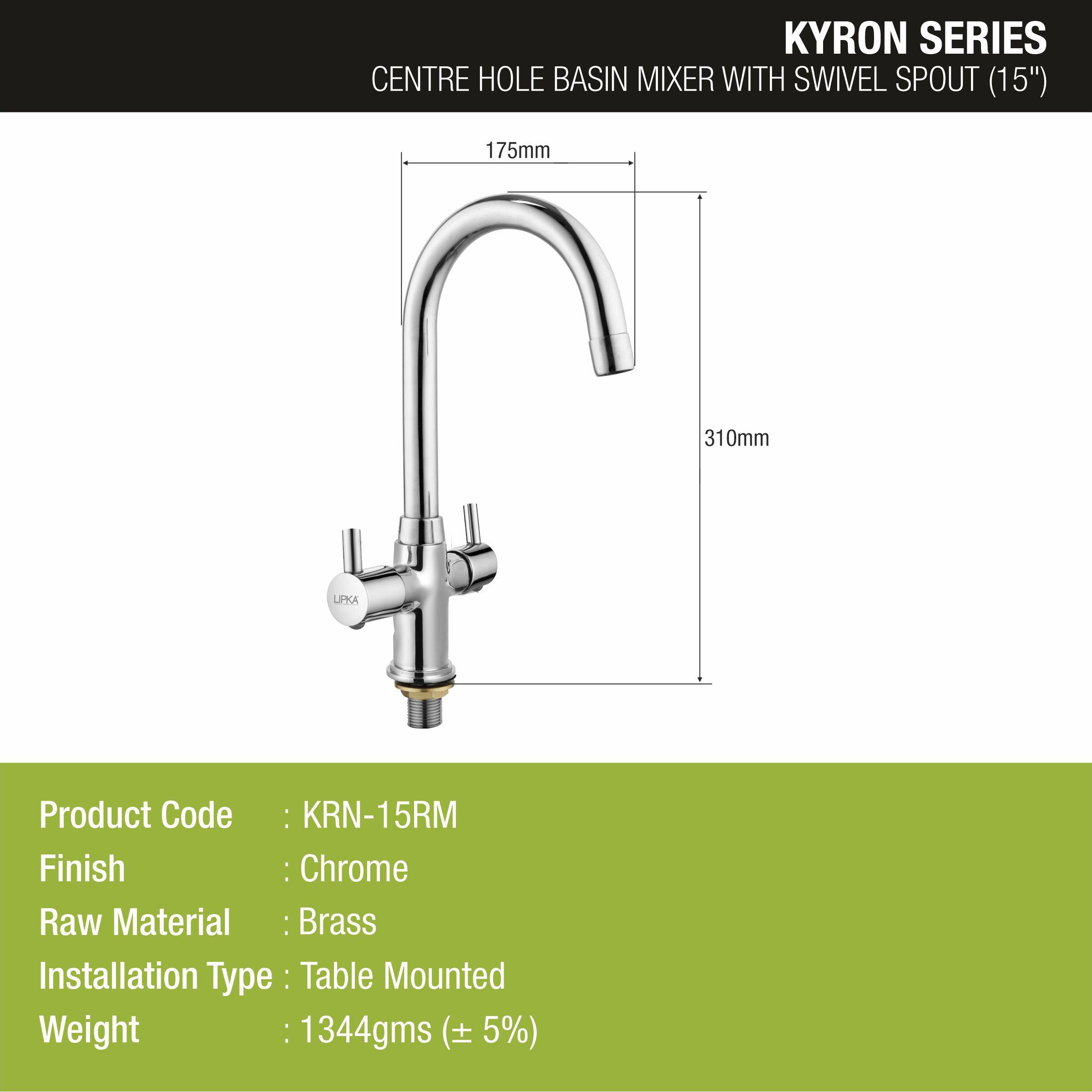 Kyron Centre Hole Basin Mixer Brass Faucet with Round Swivel Spout (15 Inches) - LIPKA - Lipka Home