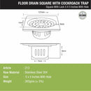 Square Floor Drain (5 x 5 Inches) with Lock, Hole and Cockroach Trap - LIPKA - Lipka Home