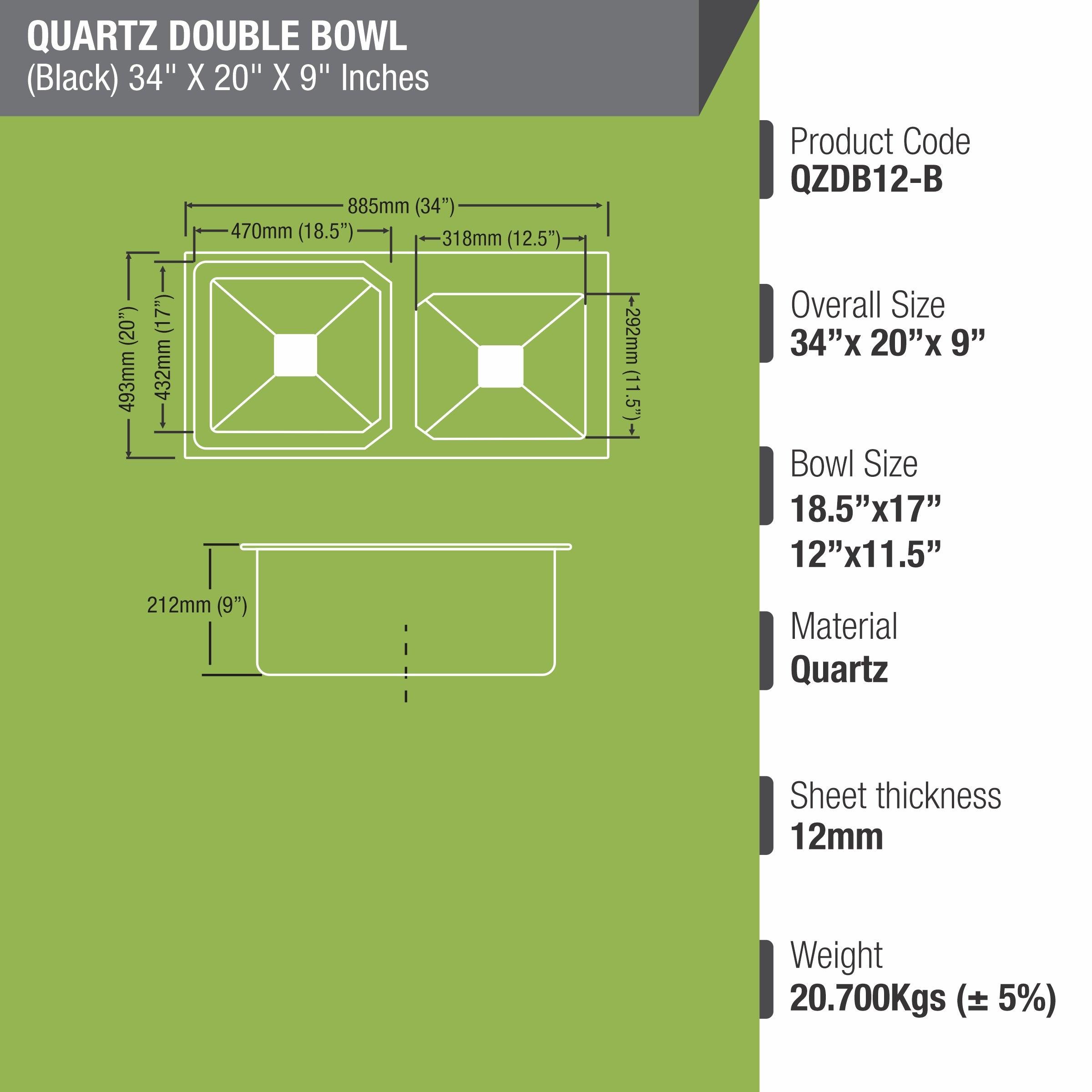 Black Quartz Double Bowl Kitchen Sink (34 x 20 x 9 Inches) - LIPKA - Lipka Home