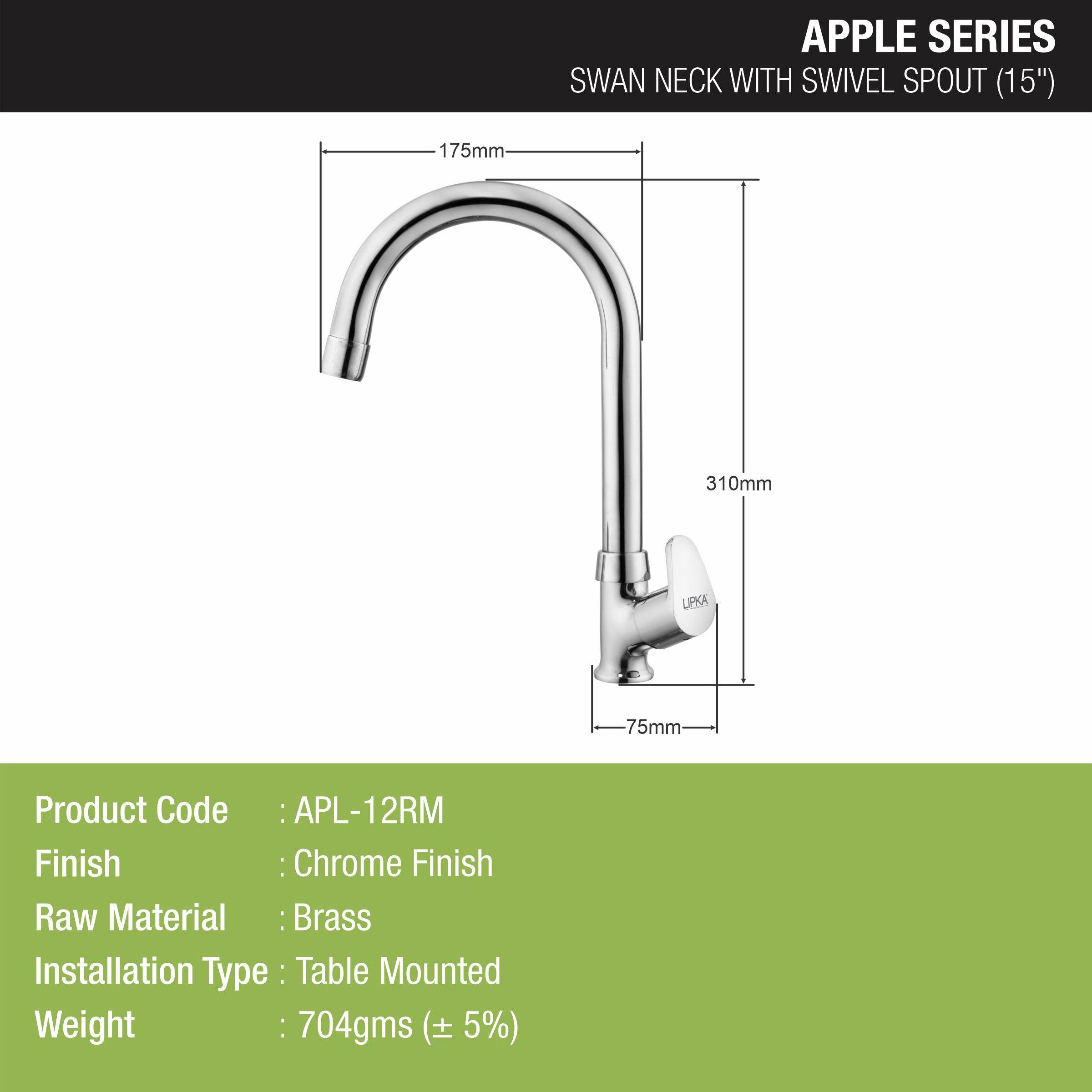 Apple Swan Neck Brass Faucet with Round Swivel Spout (15 Inches) - LIPKA - Lipka Home