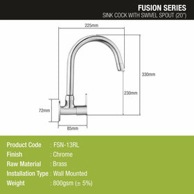 Fusion Sink Tap Brass Faucet with Round Swivel Spout (20 Inches) - LIPKA - Lipka Home
