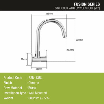 Fusion Sink Tap Brass Faucet with Round Swivel Spout (20 Inches) - LIPKA - Lipka Home