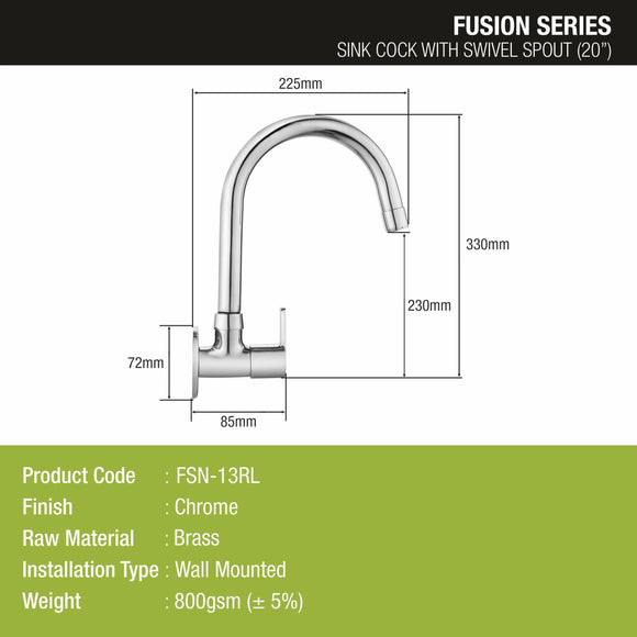 Fusion Sink Tap Brass Faucet with Round Swivel Spout (20 Inches) - LIPKA - Lipka Home