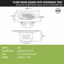 Golden Classic Jali Square Flat Cut Floor Drain (6 X 6 Inches) With Hole And Cockroach Trap - LIPKA - Lipka Home