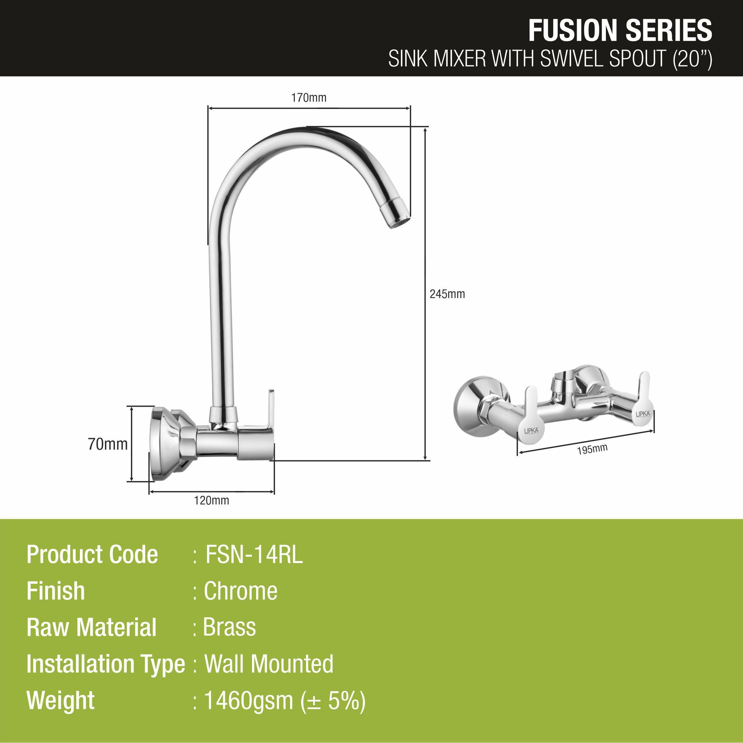 Fusion Sink Mixer Brass Faucet with Round Swivel Spout (20 Inches) - LIPKA - Lipka Home