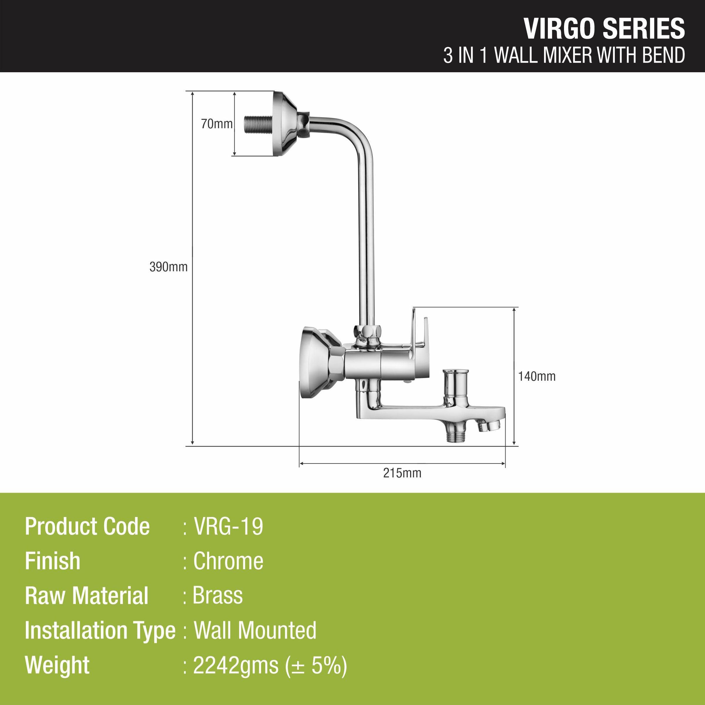 Virgo 3 in 1 Wall Mixer Brass Faucet with L Bend - LIPKA - Lipka Home