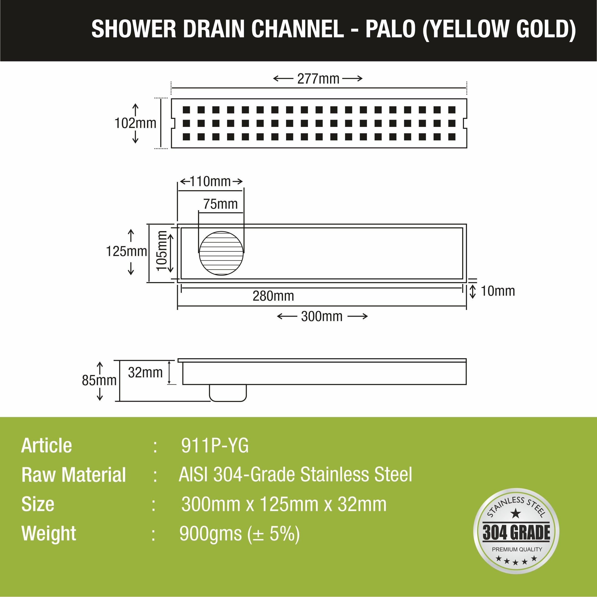 Palo Shower Drain Channel - Yellow Gold (12 x 5 Inches) - LIPKA - Lipka Home